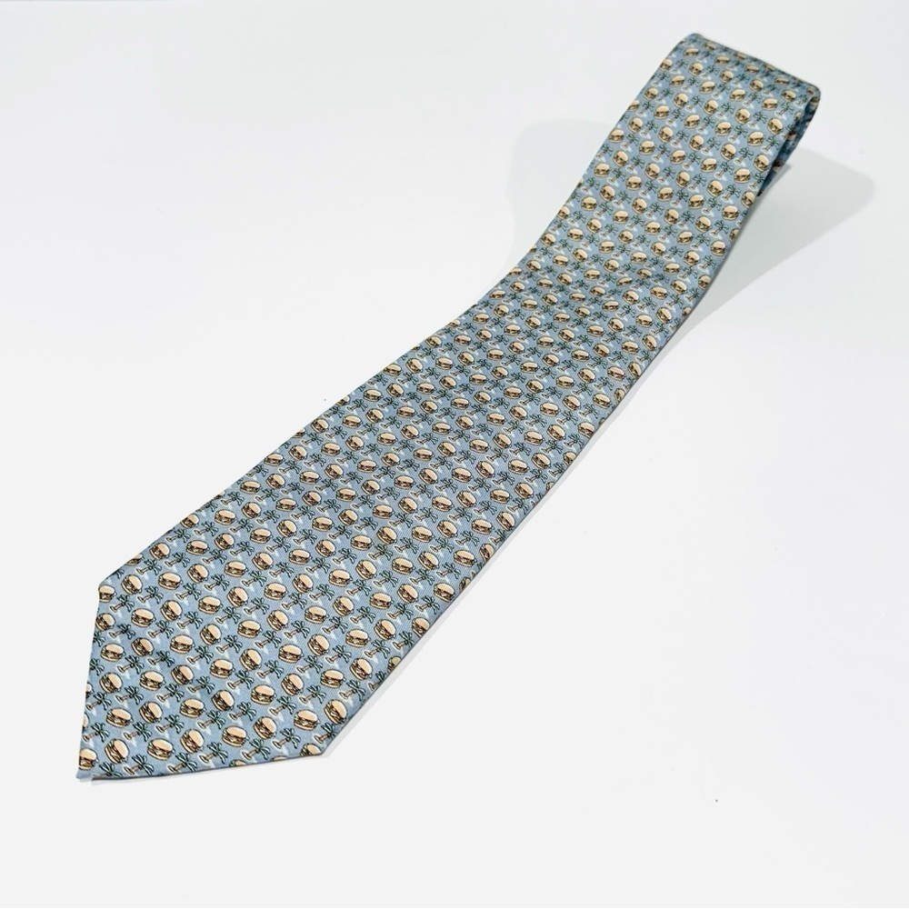 Vineyard Vines Cheeseburger in Paradise Light Blue Silk Tie Necktie